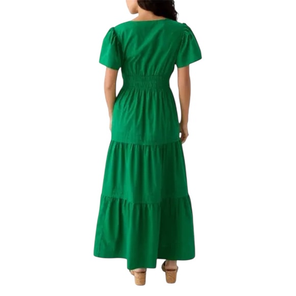 Crown & Ivy Flutter Sleeve Shirred Waist Tiered Maxi Dress Green Petite M - Picture 2 of 5